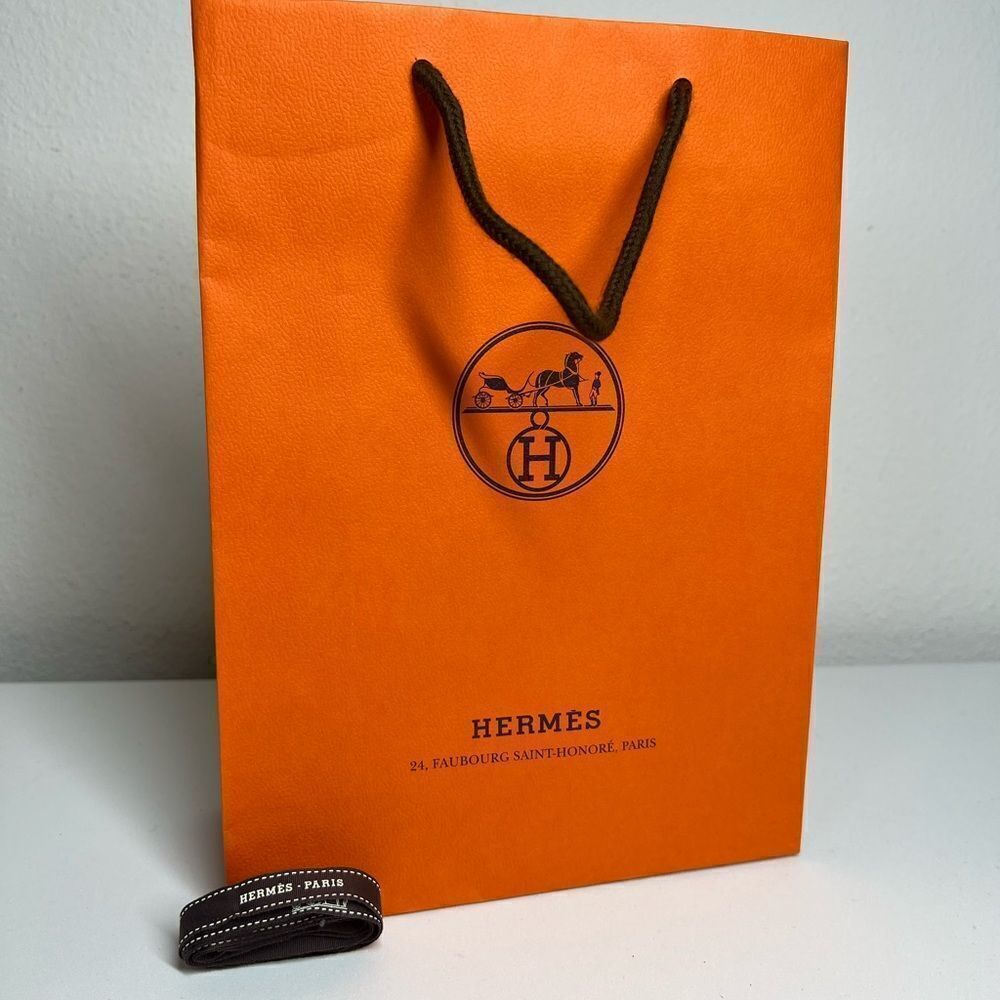 Authentic Hermes Empty Orange Shopping Gif Bag 11” x 8” x 3”